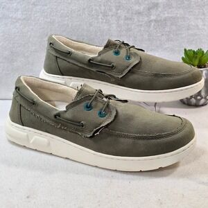 Vionic Beach Skipper Boat Shoes Olive Green Canvas Slip On Loafers Womens 10.5